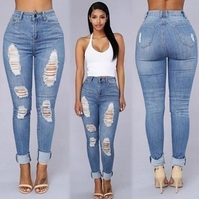 tattered high waisted jeans