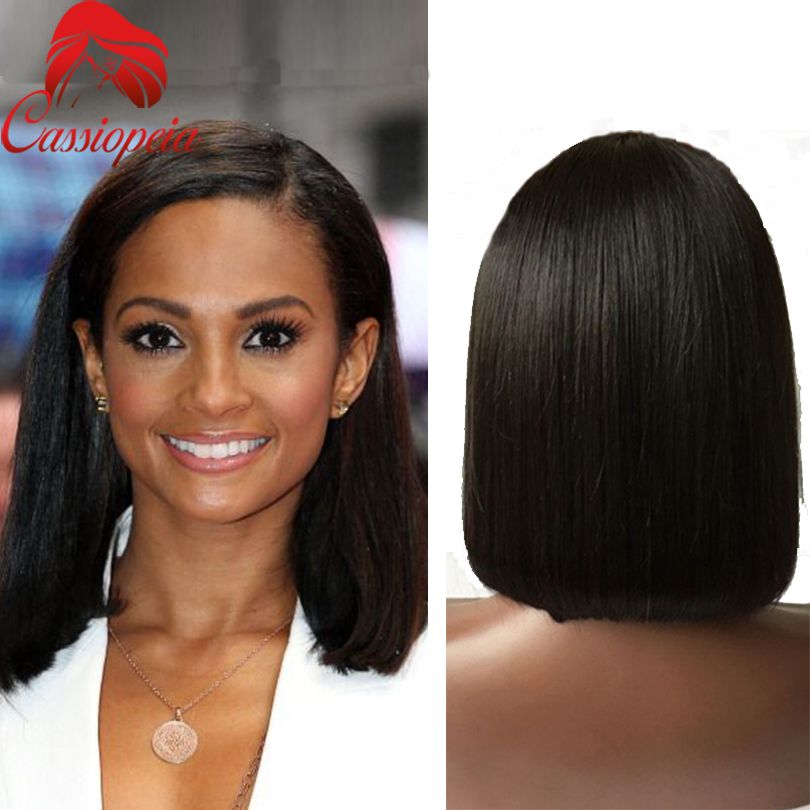 Glueless Medium Length Straight Full Lace Wigs Virgin Human Hair