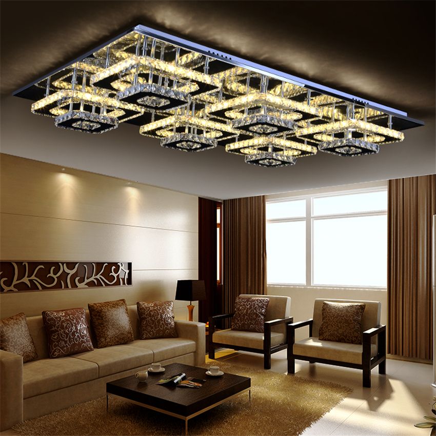 2019 Modern Led Remote Control Square Champagne Crystal Ceiling