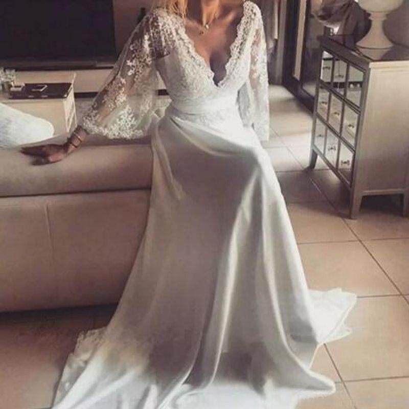 chiffon wedding dress with illusion lace sleeves