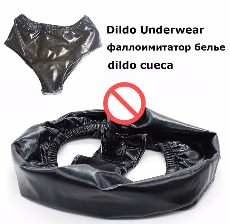 chastity belt sex toy for women Faux leather latex male female masturbation underwear panties pants with anal dildo penis plug photo