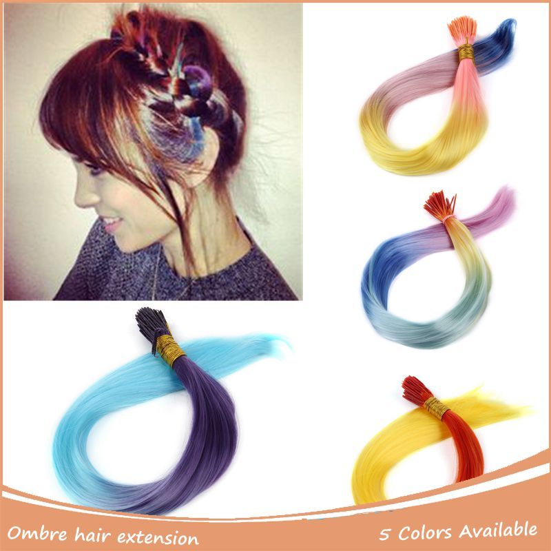 Wholesale I Tip Rainbow Hair Straight Hair Extension Colorful Loop