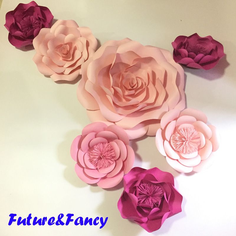 7pcs flores de papel gigantes se mezclan rosa rosa bebé rosa para  escaparate telón de fondo