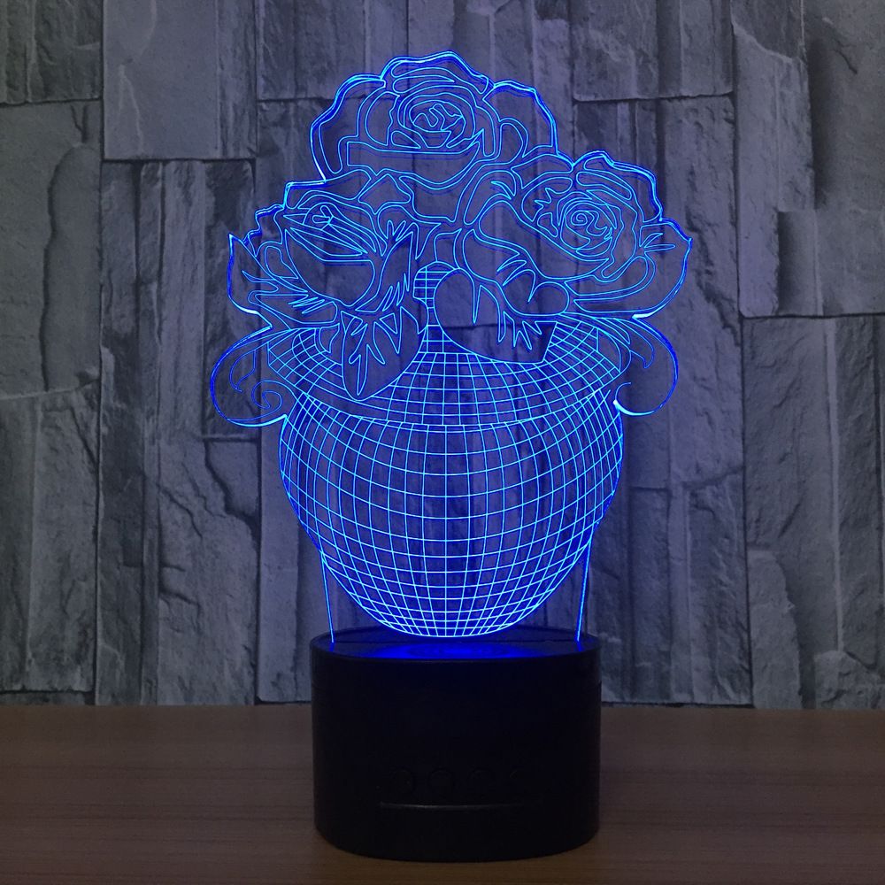 2019 Flower Vase 3d Illusion Led Lamp Night Light 7 Rgb Lights Dc