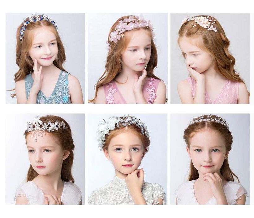 Handmade Pearls Crystal Gold Silver Girls Head Pieces Children Hair ...