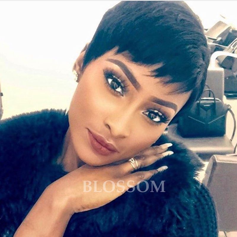 Rihanna Hairstyle Black Wig Short Pixie Cut Wigs For Black Women