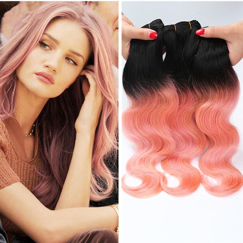 Pink Weave Bundles Two Tone Malaysian Weave Hair 1b Rose Gold