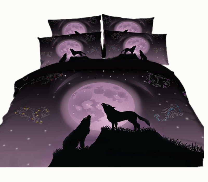 3 Styles Scorpio Libra Leo Purple Wolf 3d Printed Bedding Sets
