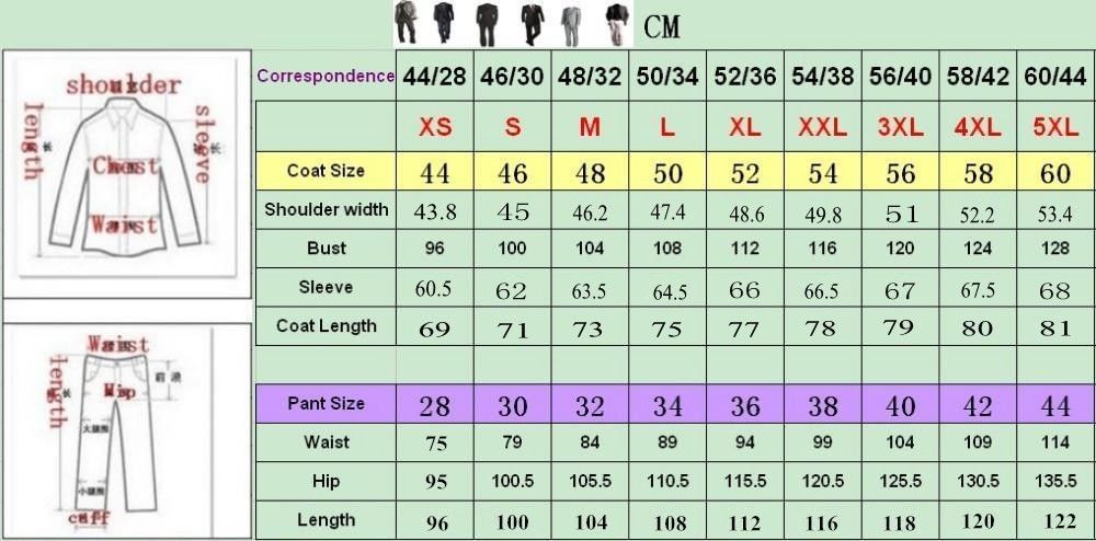 Mens Tuxedo Size Chart