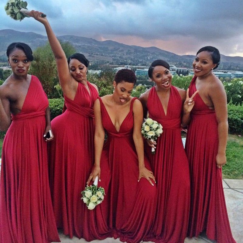 pastel red bridesmaid dress