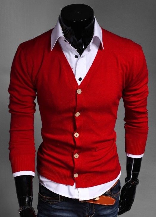 mens red cardigan sweaters