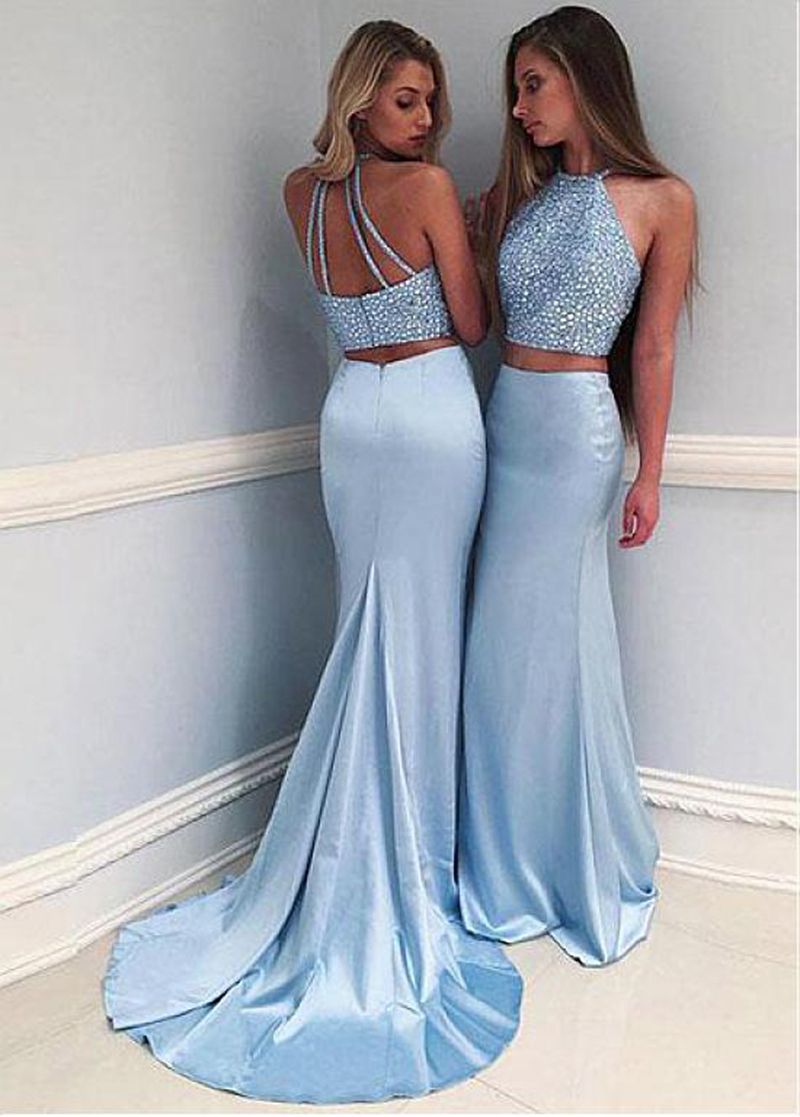 light blue sequin prom dress
