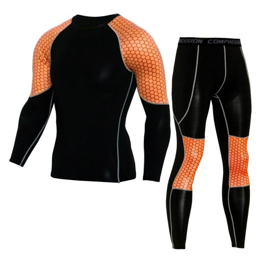 Mens Compression Shirt Pants Set Workout Fitness Sportswear