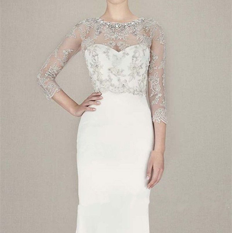 Luxury Crystals Wedding Jackets 3/4 Sleeve Bridal Boleros Wraps Custom