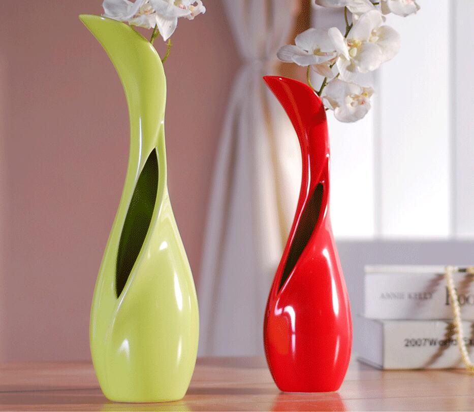 Modern Bottle Shape Ceramic Vase For Home Decor Tabletop Vase Green And