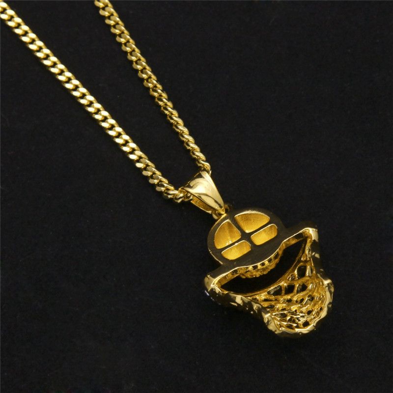 Wholesale HIP Hop Iced Out Bling Full Rhinestone Men Basketball Pendants Necklaces Gold