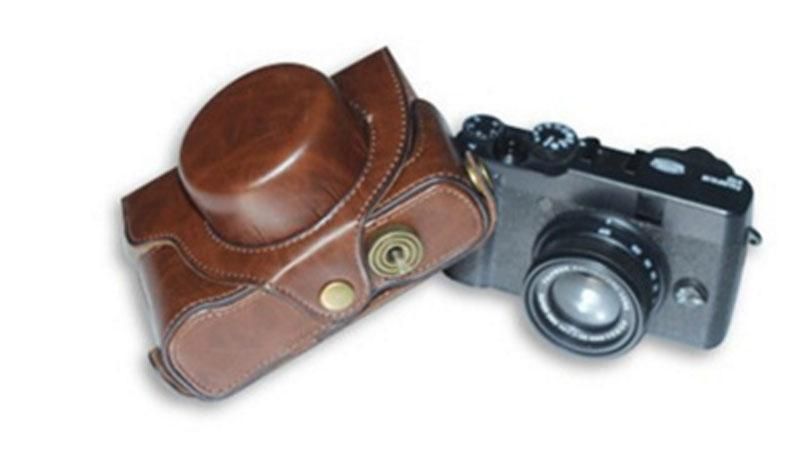 PU Bolsa para cámara Fujifilm X Series X20 Funda de Piel de imitación cámara X10 Café marrón Oscuro 