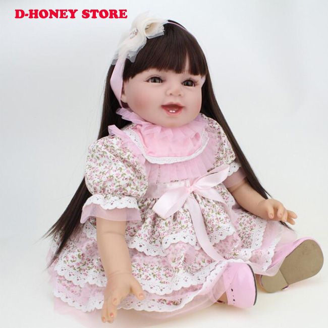 55cm Soft Silicone Reborn Baby Girls Dolls For Toddlers Long