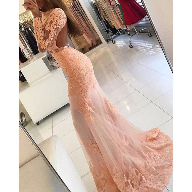 peach prom dress long