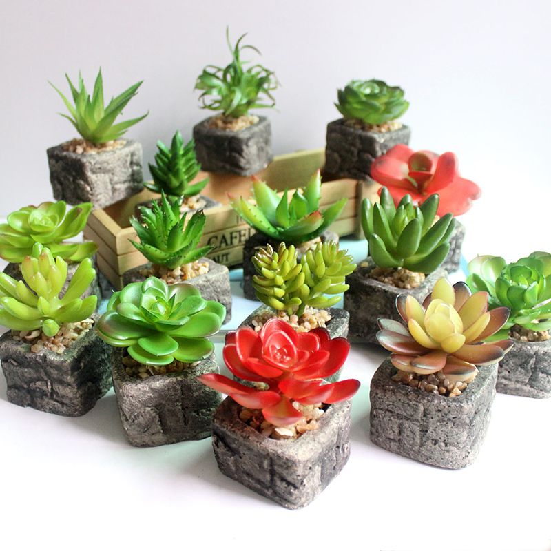 Mini Artificial Plants In Imitation Stone Pot PVC Bonsai Fake Potted