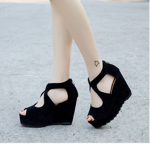 black open toe wedges with ankle strap