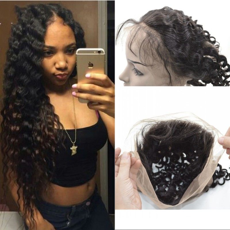360 Lace Frontal With Baby Hair Unprocessed Mongolian Virgin Hair Deep Wave Curly Full Lace 360 Frontal Cheap Lace Closure Piece Sew In Weave Closure