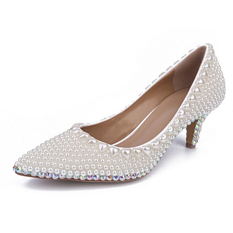 Kitten Heel Shoes Wedding Handmade Pearl Wedding Shoes Ivory