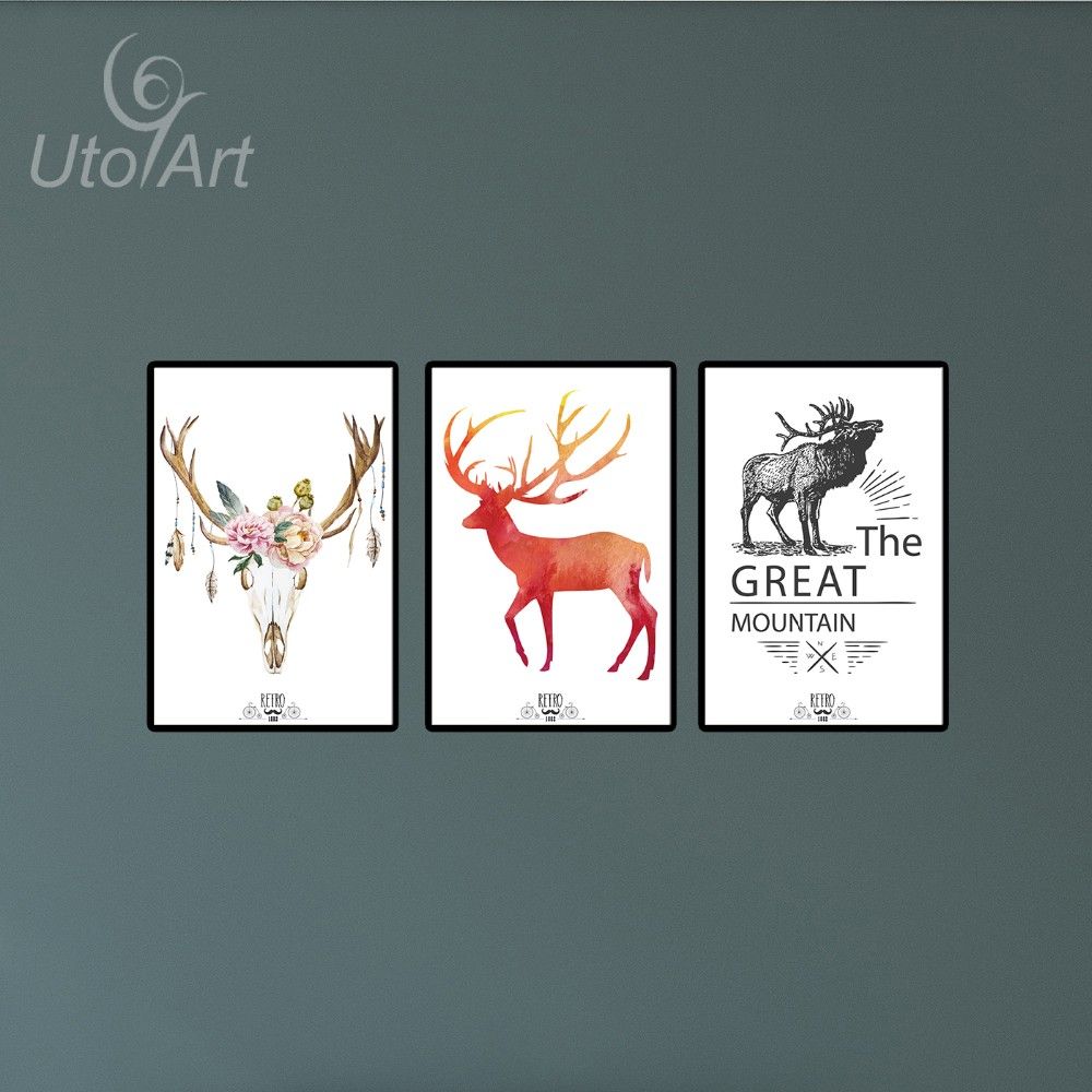 2017 Animals Davids Deer Elk Cute Deer Canvas Painting Modern in Cute Deer Home Decor