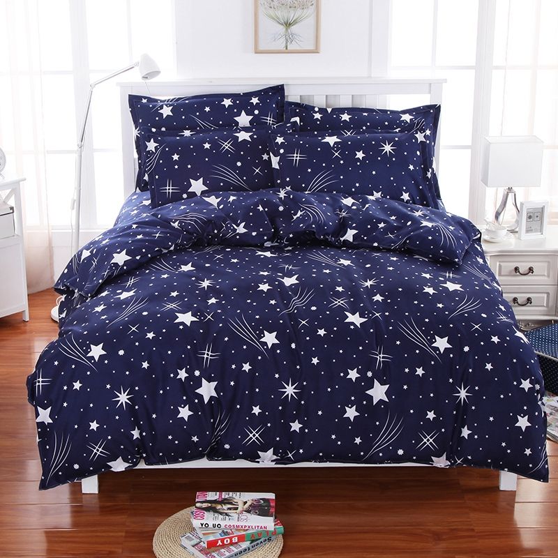 Meteor Shower Stars Blue Bedding Set Soft Polyester Duvet Cover