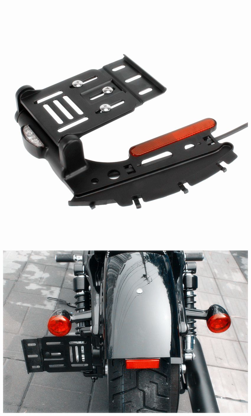 Folding Side Mount LED License Plate Light Bracket For Harley Sportster XL