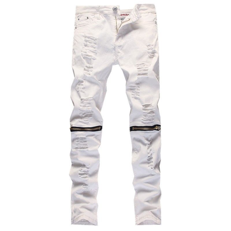 white knee cut jeans