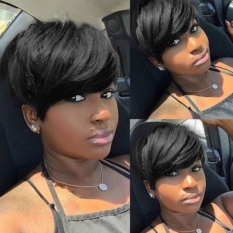 Full Lace Front Lace Rihanna Chic Pixie Cut Short Human Hair Wigs