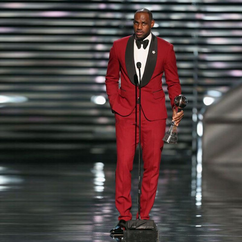 LeBron James Red Tuxedos Black Shawl Lapel Suits For Men Red Pants Groomsmen Suit Cheap Prom Formal Suits White On Black Tuxedo Best Mens Tuxedo From