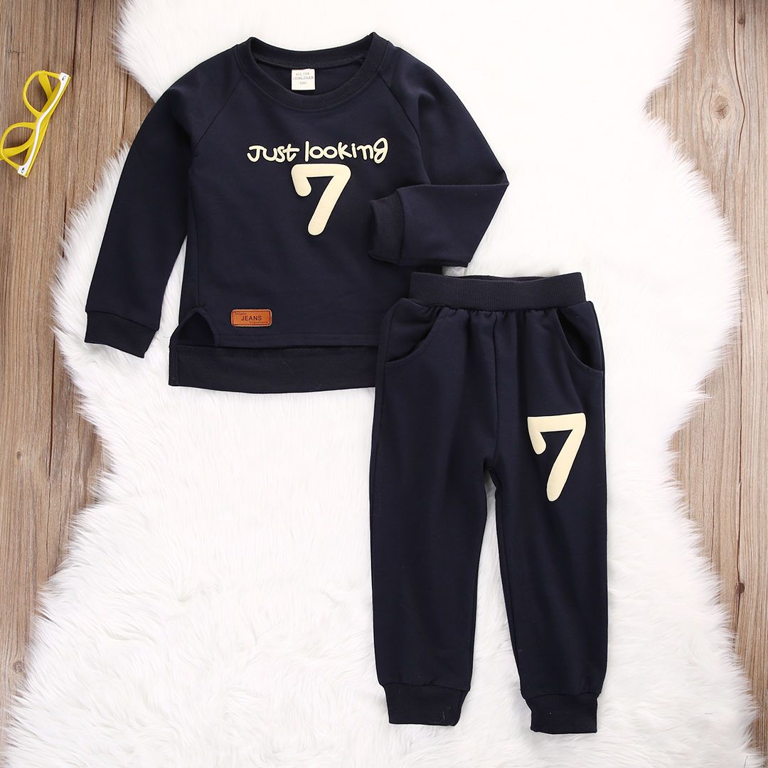 Compre Venda Quente Meninos Meninas Ternos Criança Do Bebê Menino Crianças Camisola Tops + Calças Compridas Roupas Apenas Olhando 7 Engraçado Impresso Outfits Cavalheiro Moda Conjunto De Tyfactory, $36,3 | Pt.Dhgate.Com