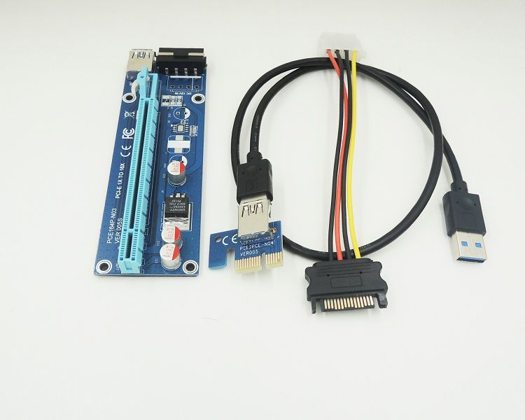 Lot USB 3.0 PCI-E Express 1x To 16x Extender Riser Card Adapter 6PIN Power Cable