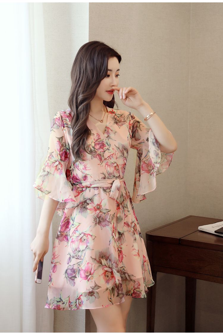short floral chiffon dress