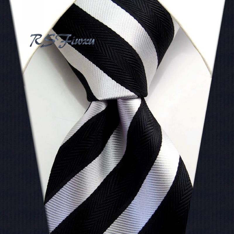 New Classic 100/% Silk Men/'s Tie Geometric Black White JACQUARD WOVEN Necktie