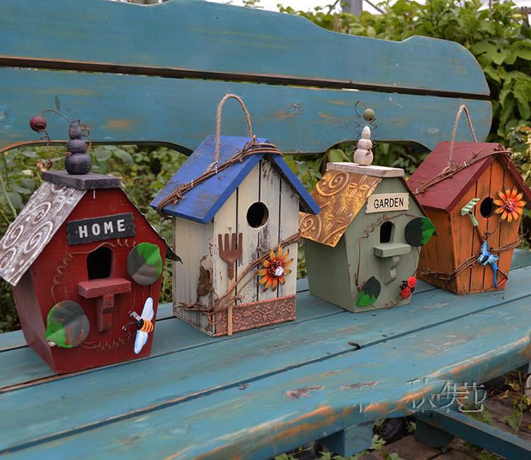 Satın Al El Yapımı Ahşap Birdcage Açık Ve Retro Bahçe Birdnest