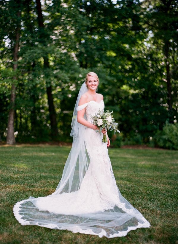 plain wedding dress with lace veil