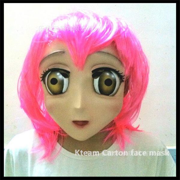 Latex Female Sweet Girl Half Head Kigurumi Mask With BJD Eyes Cartoon Cosplay