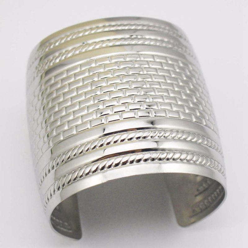 JE-0157B MGD Silver Tone Base 50 MM Wide Hammered Cuff Bracelet Fashion Jewelry for Women Metal Bracelets Adjustable Bangle One Size Fit All Teens and Girls 