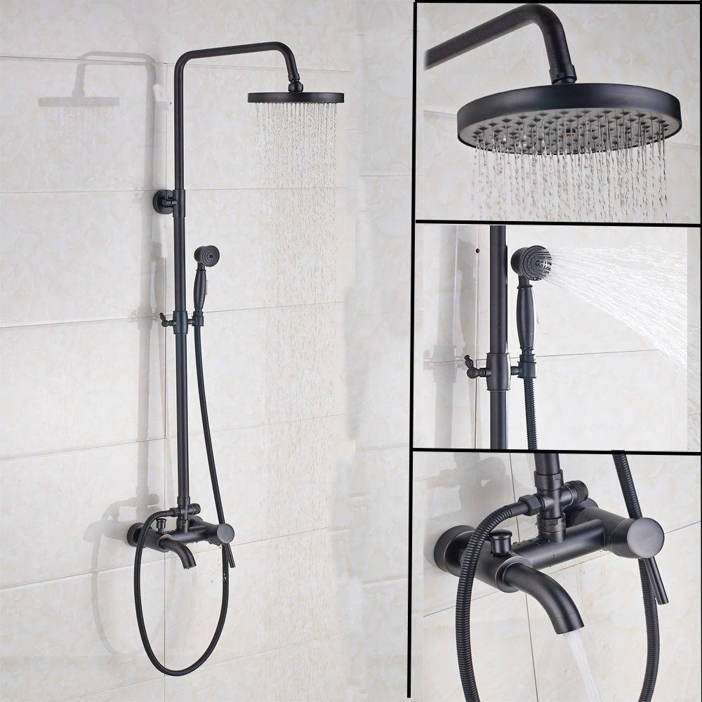 Oil Rubbed Bronze Bath 8"LED Shower Faucet Tub Spout Mixer Tap W/Hand Shower Set