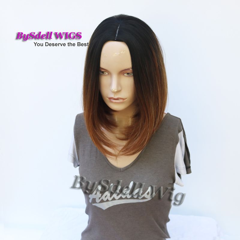 Synthetic Black Roots Ombre To Mix Brown Color 14inch Medium Length Straight Hair Wig Beautiful Daily Wigs For Fashion Women Canada 2019 From