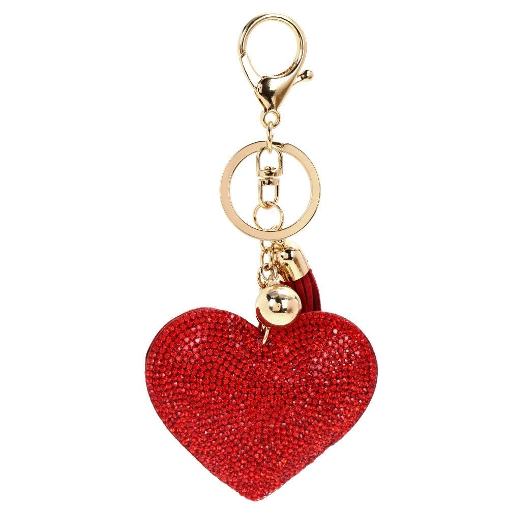 Hot Sell Full Crystal Rhinestone Love Heart Key Chain Gold Plated Key