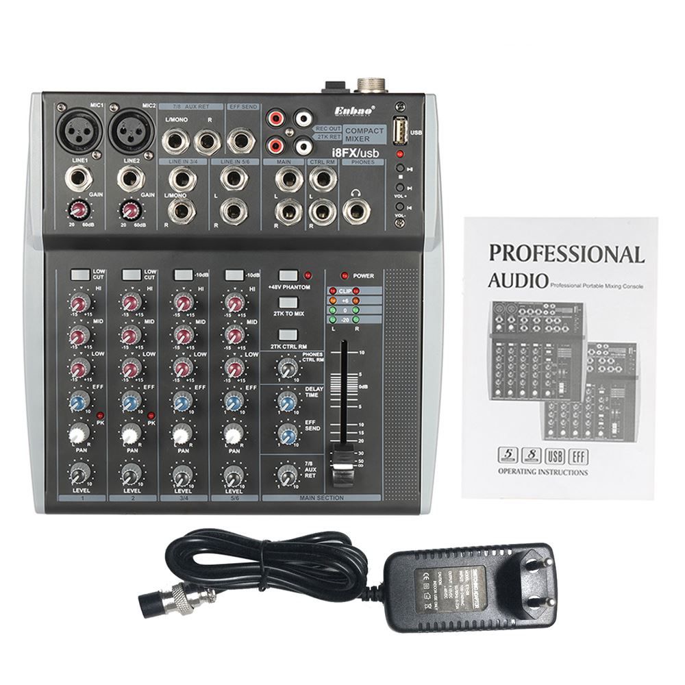 8 Channels 3 Band EQ Audio Music Mixer Mixing Console With USB XLR LINE