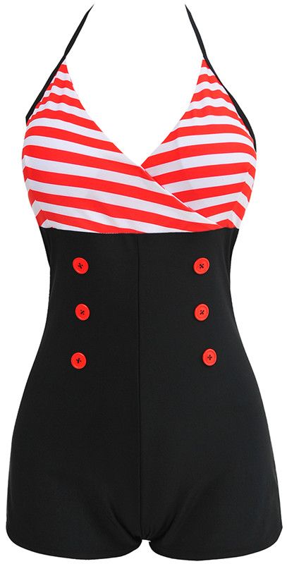 NWT Sexy Women One Piece Swimsuit Gothic Print Button Sweetheart ...