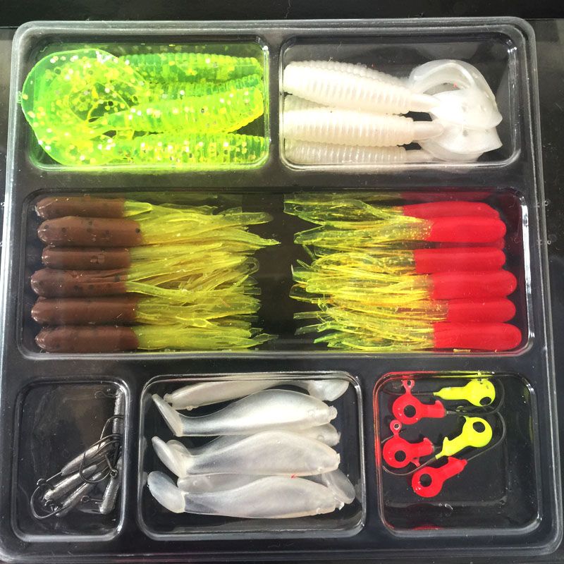 Soft Worm Lure Carp Fishing Lure Set + 10 Lead Head Jig Hooks