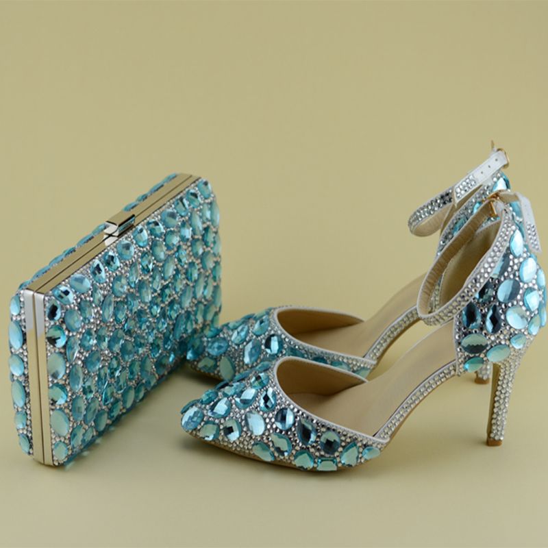 light blue rhinestone heels
