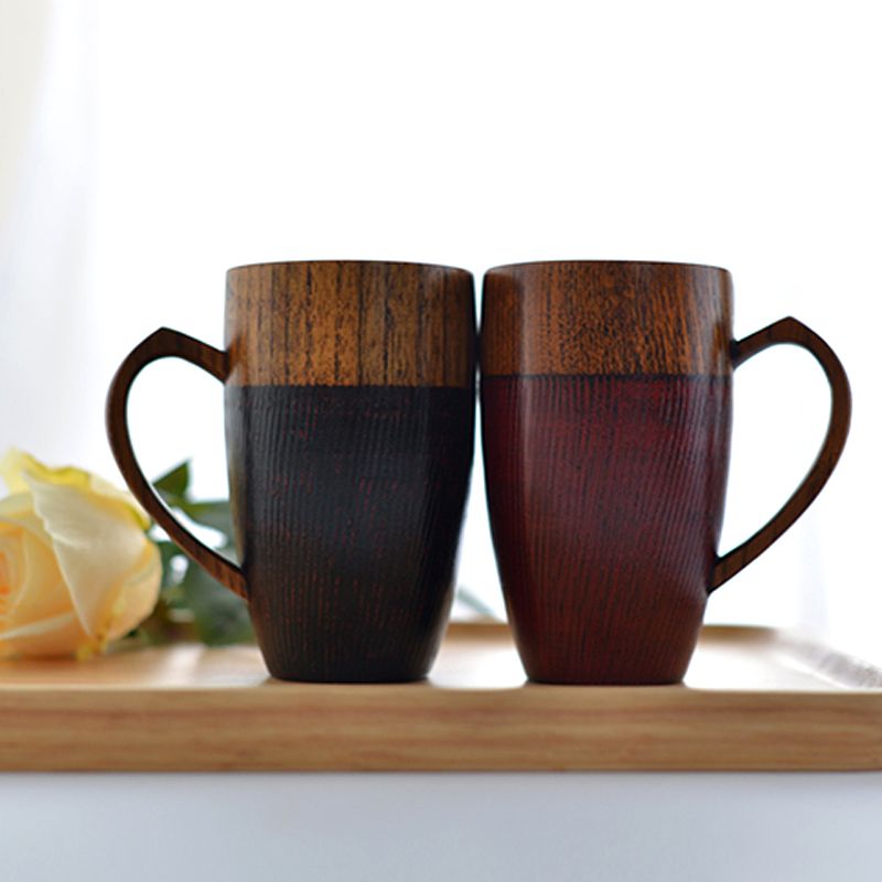 320ml Large Wooden Cups with Handles Chinese Wooden Cups Coffee Milk Wine  Beer Tea Cups Drinking