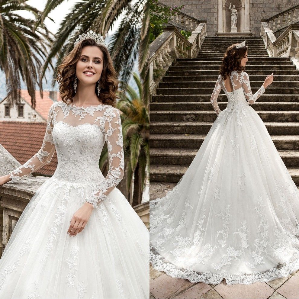 New White/Ivory Vintage Beaded Wedding Dress A Line Tulle Sheer Bridal Gown 2017 New White/Ivory Vintage Beaded Wedding Dress A Line Tulle Sheer Bridal Gown 2017